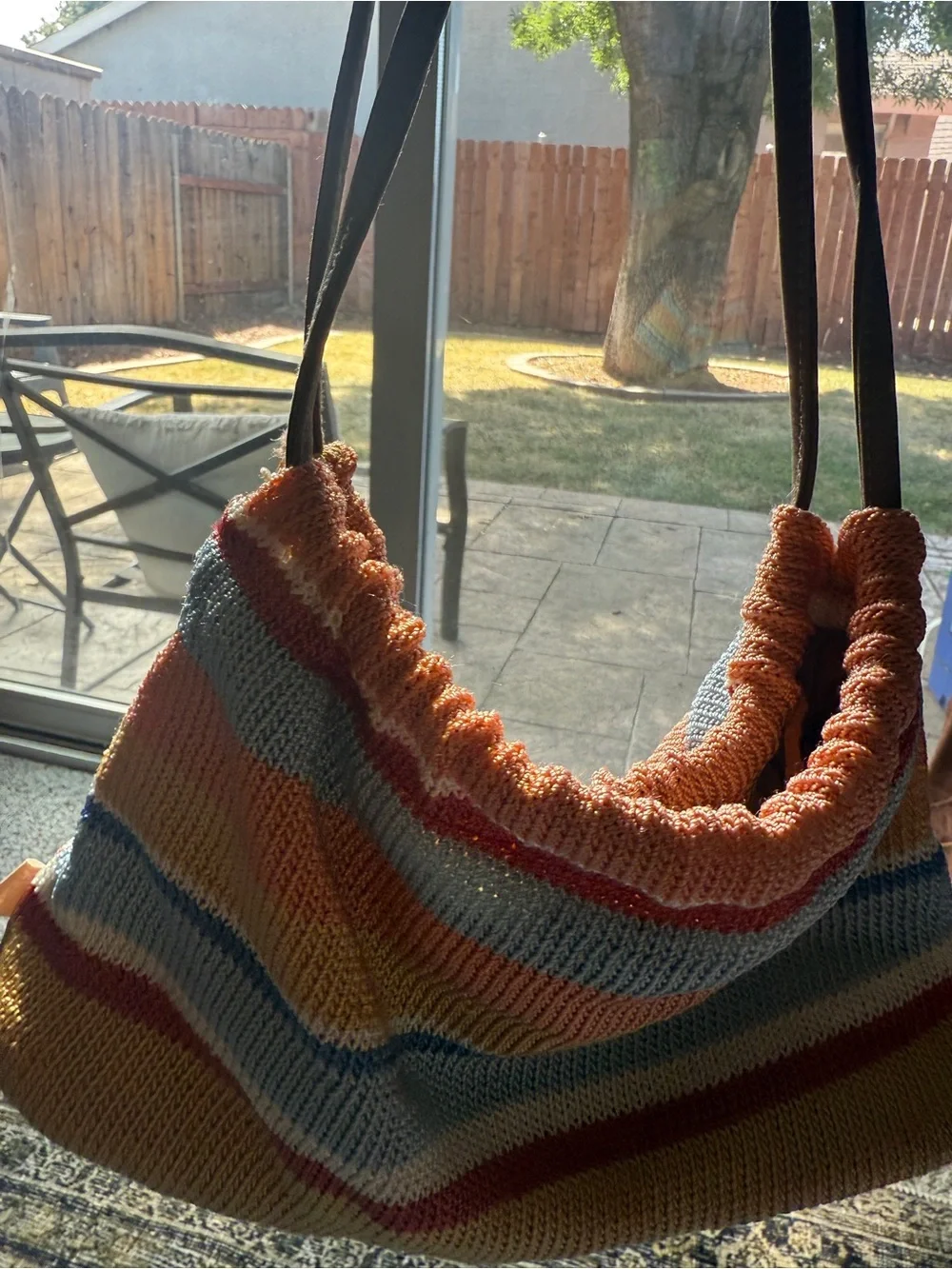 Striped Knit Shoulder Bag - Pastel Boho Crochet Handbag The Sak